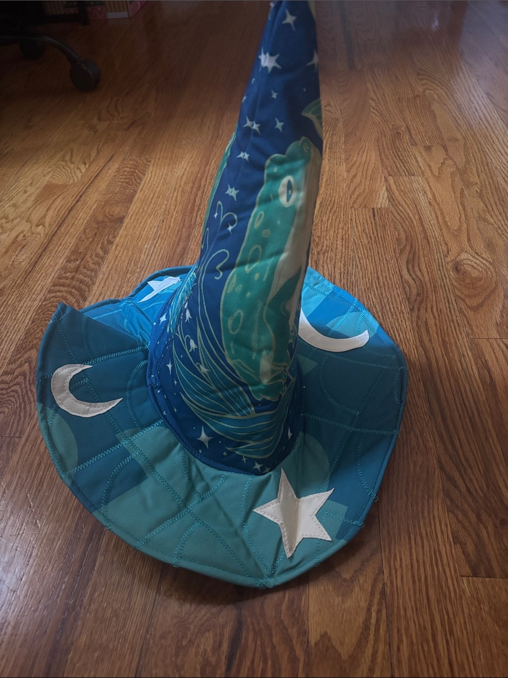Teal and Blue Wizard Hat with Stars and Moons